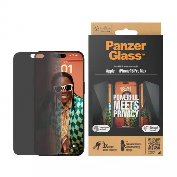PanzerGlass® privatumo ekrano apsauga iPhone 15 Pro Max | Ultra-Wide Fit su EasyAligner