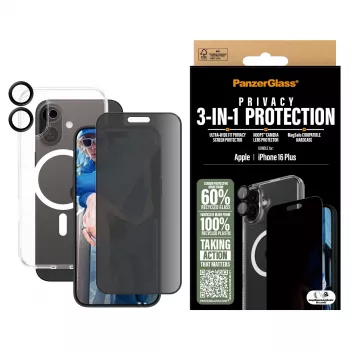 PanzerGlass ® 3 viename privatumo apsaugos rinkinys iPhone 16 Plus