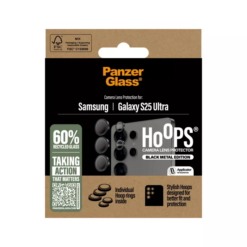 PanzerGlass® Hoops® fotoaparato objektyvo apsauga, juoda, skirta Samsung Galaxy S25 Ultra
