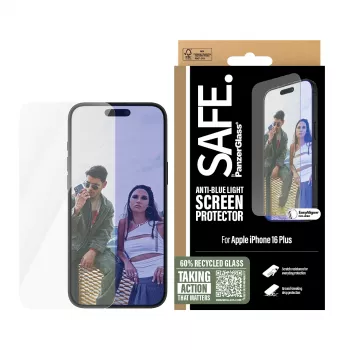 PanzerGlass SAFE. by® Anti-Blue Light Screen Protector iPhone 16 Plus | 15 Plus | Ultra-Wide Fit