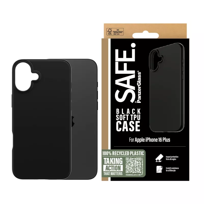 PanzerGlass SAFE. by ® TPU Dėklas Juodas iPhone 16 Plus, Apsauginis Dėklas, Apple, Apple - iPhone 16 Plus, Juoda
