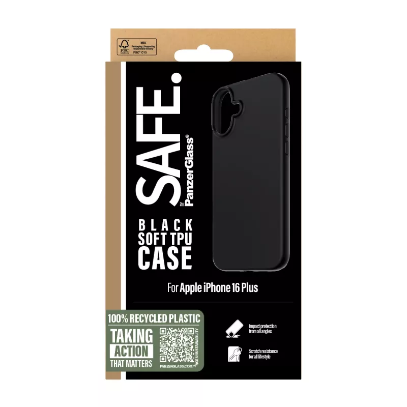 PanzerGlass SAFE. by ® TPU Dėklas Juodas iPhone 16 Plus, Apsauginis Dėklas, Apple, Apple - iPhone 16 Plus, Juoda