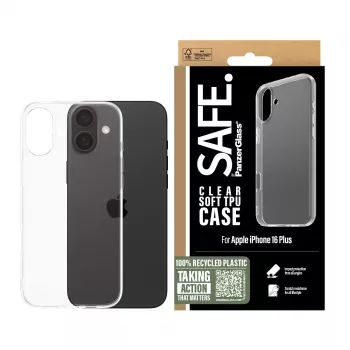 PanzerGlass SAFE. by ® TPU Dėklas Skaidrus iPhone 16 Plus, Užvalkalas, Apple, Apple - iPhone 16 Plus, Skaidrus
