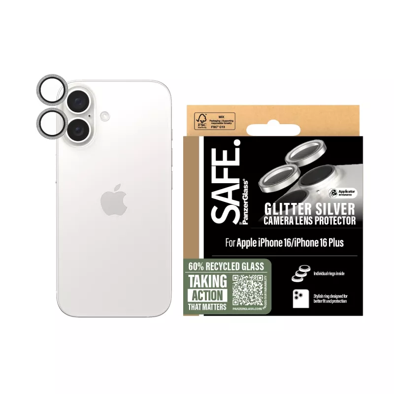 Apsauginiai objektyvų žiedai PanzerGlass SAFE. Glitter Silver iPhone '24 6,1 colio | 6,7 colio