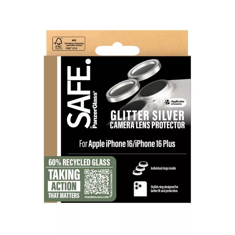 Apsauginiai objektyvų žiedai PanzerGlass SAFE. Glitter Silver iPhone '24 6,1 colio | 6,7 colio