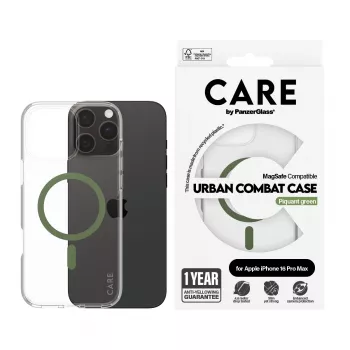 PanzerGlass CARE™ by ® Urban Combat Dėklas Skaidrus su Žalia MagSafe iPhone 16 Pro Max
