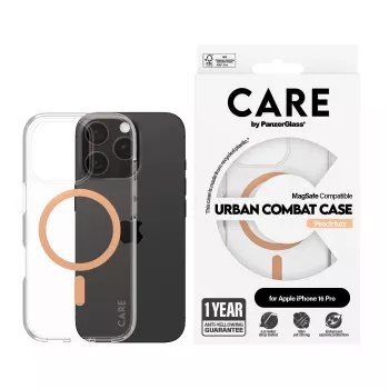 PanzerGlass CARE™ by ® Urban Combat dėklas permatomas su persikiniu MagSafe iPhone 16 Pro