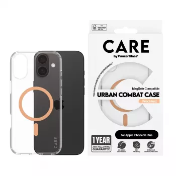 PanzerGlass CARE™ by ® Urban Combat Case Skaidrus su Persikiniu MagSafe iPhone 16 Plus