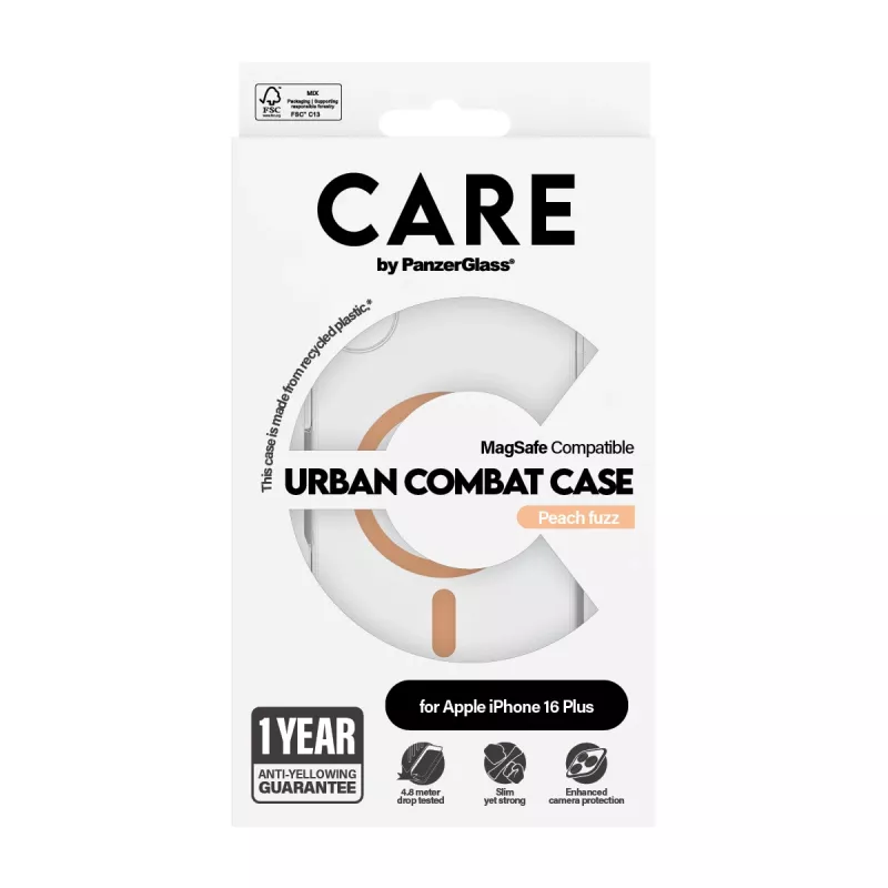 PanzerGlass CARE™ by ® Urban Combat Case Skaidrus su Persikiniu MagSafe iPhone 16 Plus