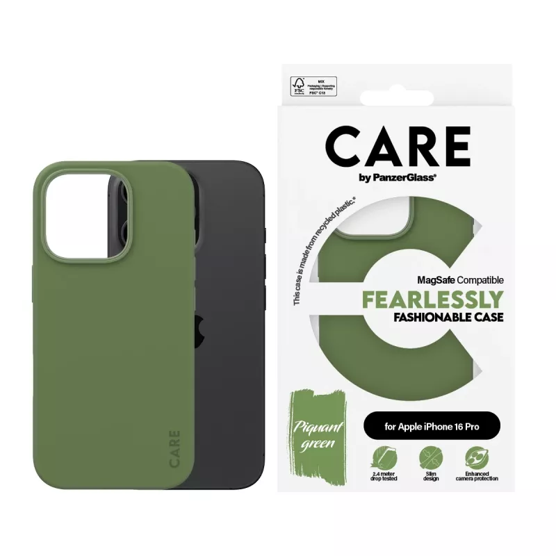 PanzerGlass CARE Fashionable dėklas, skirtas „iPhone 16 Pro“ 6,3 colio, su „MagSafe“, žalias