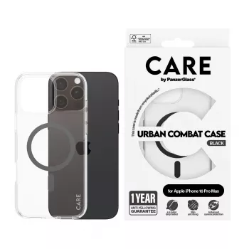 PanzerGlass CARE™ by ® Urban Combat Case Transparentus su juodu MagSafe iPhone 16 Pro Max