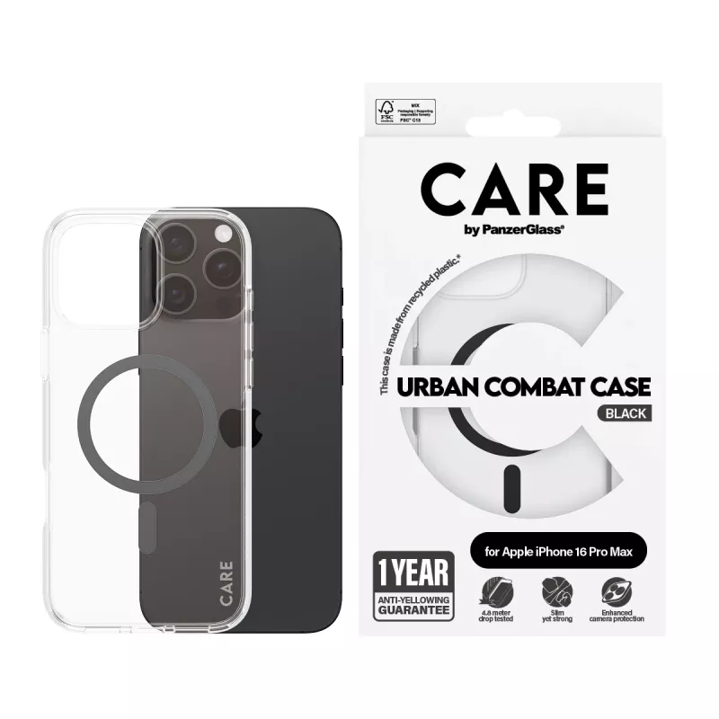 PanzerGlass CARE™ by ® Urban Combat Case Transparentus su juodu MagSafe iPhone 16 Pro Max