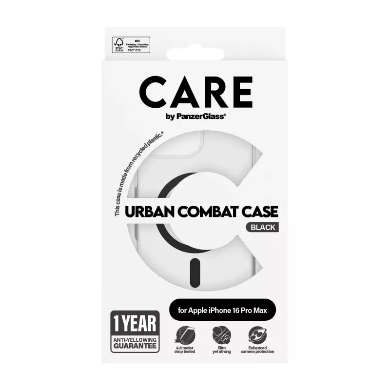 PanzerGlass CARE™ by ® Urban Combat Case Transparentus su juodu MagSafe iPhone 16 Pro Max