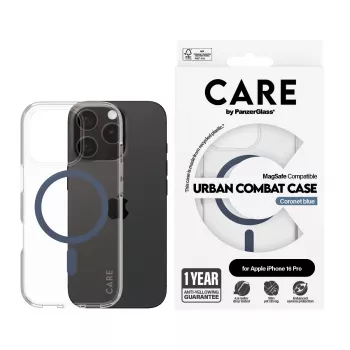 Dėklas PanzerGlass CARE by Flagship Case Transparent Urban Combat Blue MagSafe, skirtas iPhone 16 Pro