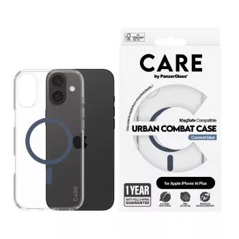 PanzerGlass CARE™ by ® Urban Combat Case permatomas su mėlyna MagSafe iPhone 16 Plus