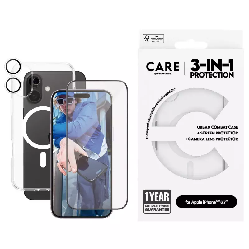 PanzerGlass® CARE by® Flagship 3-in-1 rinkinys iPhone 16 Plus