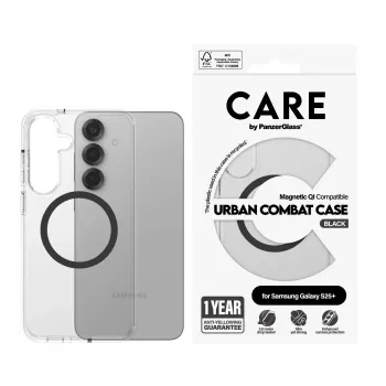 PanzerGlass CARE™ by ® Urban Combat Case Skaidrus su Juodu Qi Suderinamas Samsung Galaxy S25+