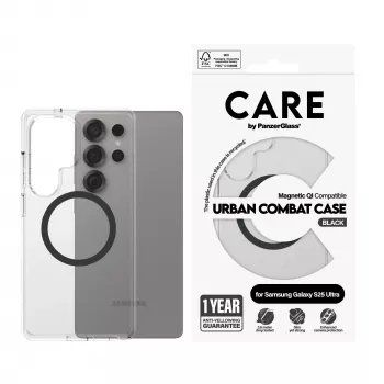 PanzerGlass CARE™ by ® Urban Combat Case permatomas su juodu Qi suderinamas Samsung Galaxy S25 Ultra