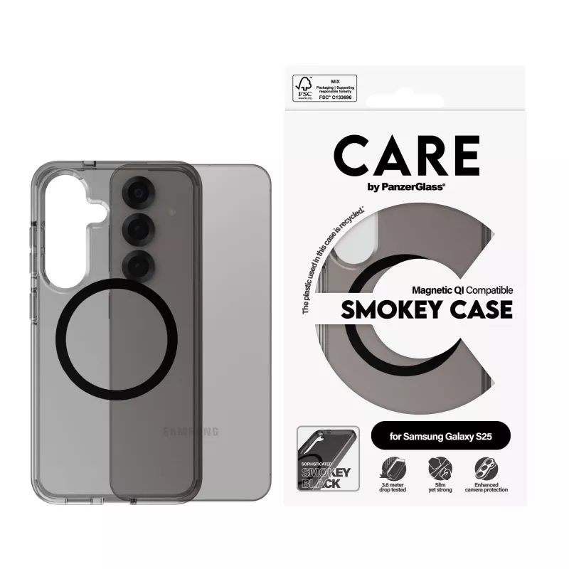 PanzerGlass CARE™ by ® Urban Combat Case Smokey su Juodu Qi suderinamas Samsung Galaxy S25