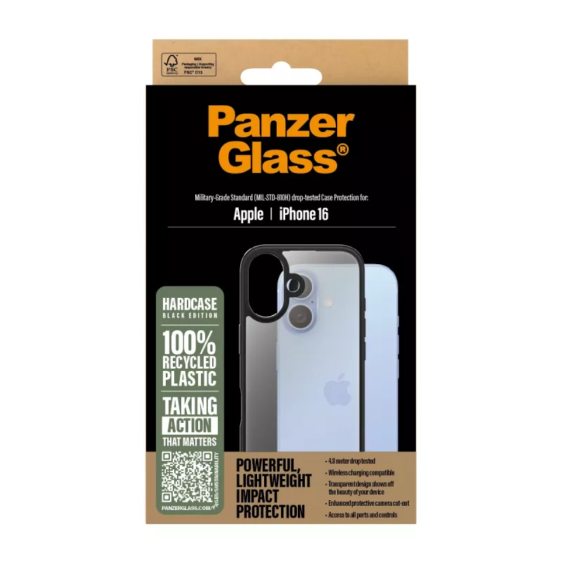 PanzerGlass ® HardCase Skaidrus iPhone 16, Dėklas, Apple, Apple - iPhone 16, Skaidrus