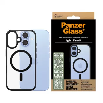 PanzerGlass HardCase Skaidrus su juodu rėmeliu ir MagSafe, iPhone 16