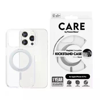 PanzerGlass CARE™ by ® Dėklas Skaidrus su Sidabriniu Stovu ir MagSafe iPhone 15 Pro