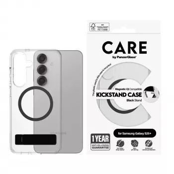 PanzerGlass CARE™ by ® Dėklas Skaidrus su Juodu Atraminiu Stoveliu ir Qi Suderinamas Samsung Galaxy S25+