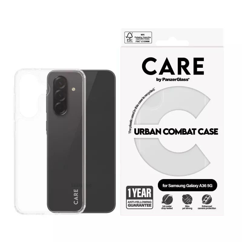 PanzerGlass CARE Flagship dėklas su skaidriu rėmeliu Samsung Galaxy A36 5G telefonui, skaidrus, CRRFUBCG38083