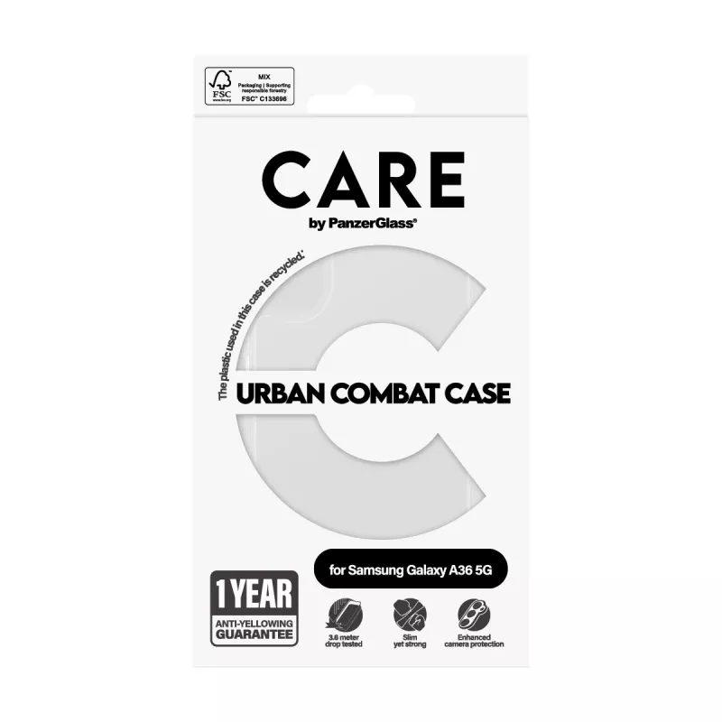 PanzerGlass CARE Flagship dėklas su skaidriu rėmeliu Samsung Galaxy A36 5G telefonui, skaidrus, CRRFUBCG38083