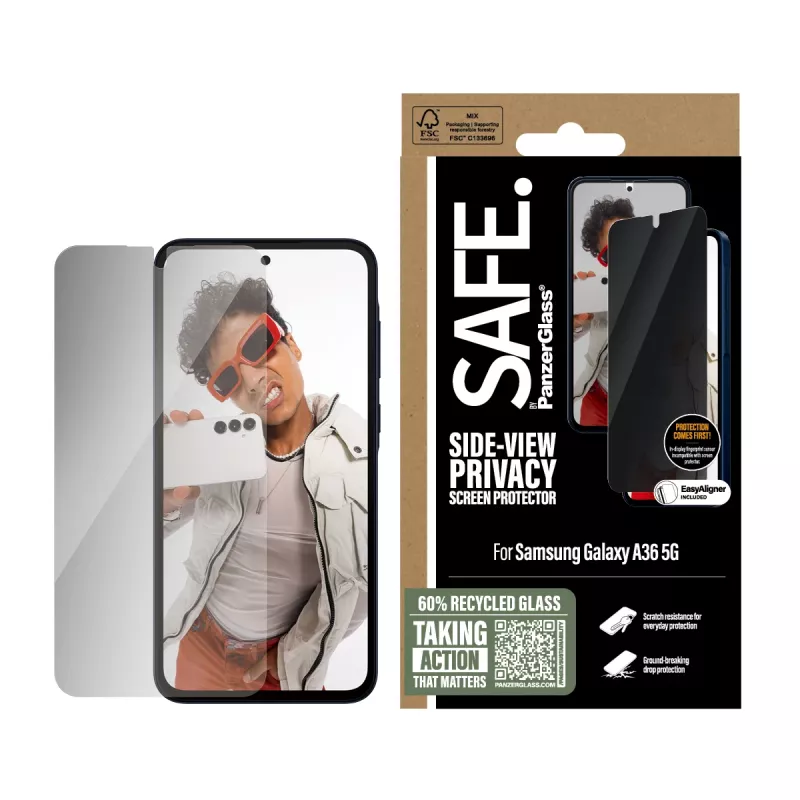 PanzerGlass SAFE. by ® privatumo ekrano apsauga Samsung Galaxy A36 5G | Ultra-Wide Fit su EasyAligner