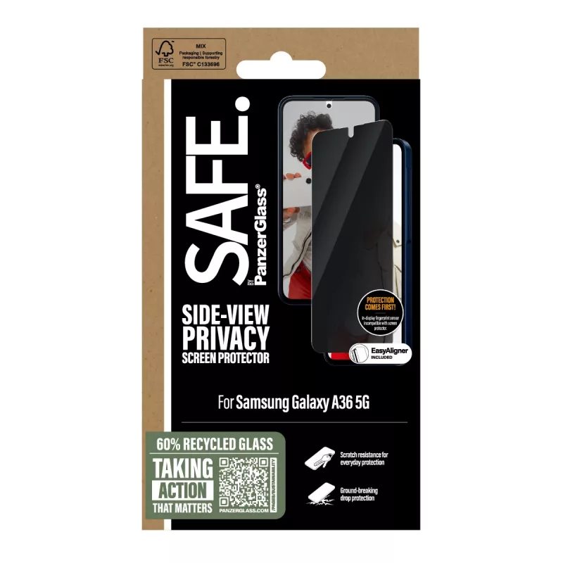 PanzerGlass SAFE. by ® privatumo ekrano apsauga Samsung Galaxy A36 5G | Ultra-Wide Fit su EasyAligner