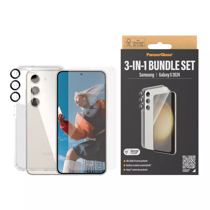 PanzerGlass ® 3-in-1 rinkinys Samsung Galaxy S24 | Ultra-Wide Fit su EasyAligner
