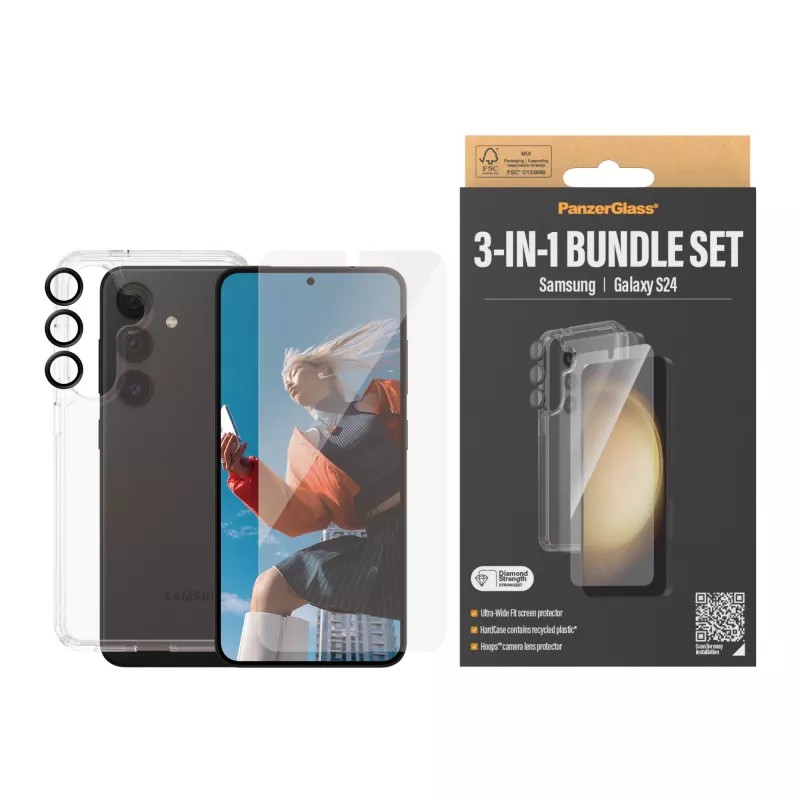PanzerGlass ® 3-in-1 rinkinys Samsung Galaxy S24 | Ultra-Wide Fit su EasyAligner