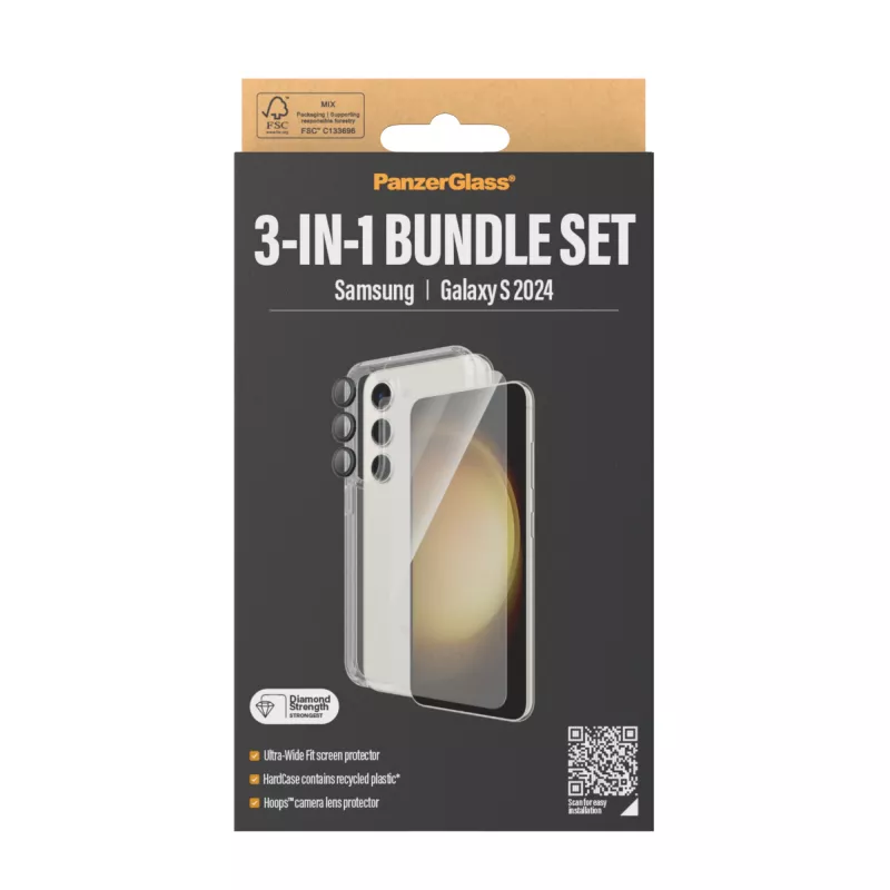 PanzerGlass ® 3-in-1 rinkinys Samsung Galaxy S24 | Ultra-Wide Fit su EasyAligner