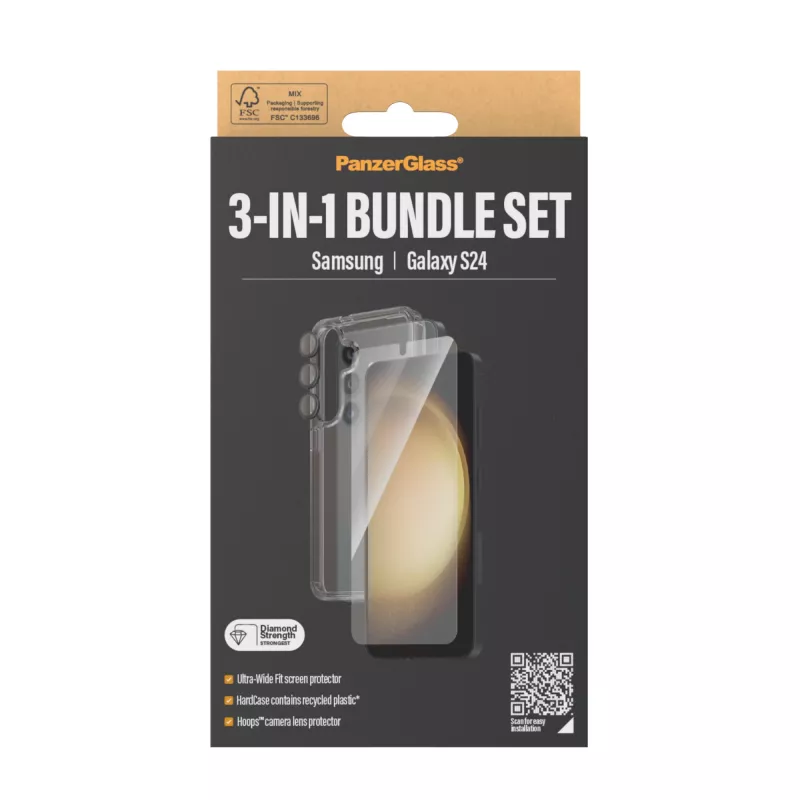 PanzerGlass ® 3-in-1 rinkinys Samsung Galaxy S24 | Ultra-Wide Fit su EasyAligner