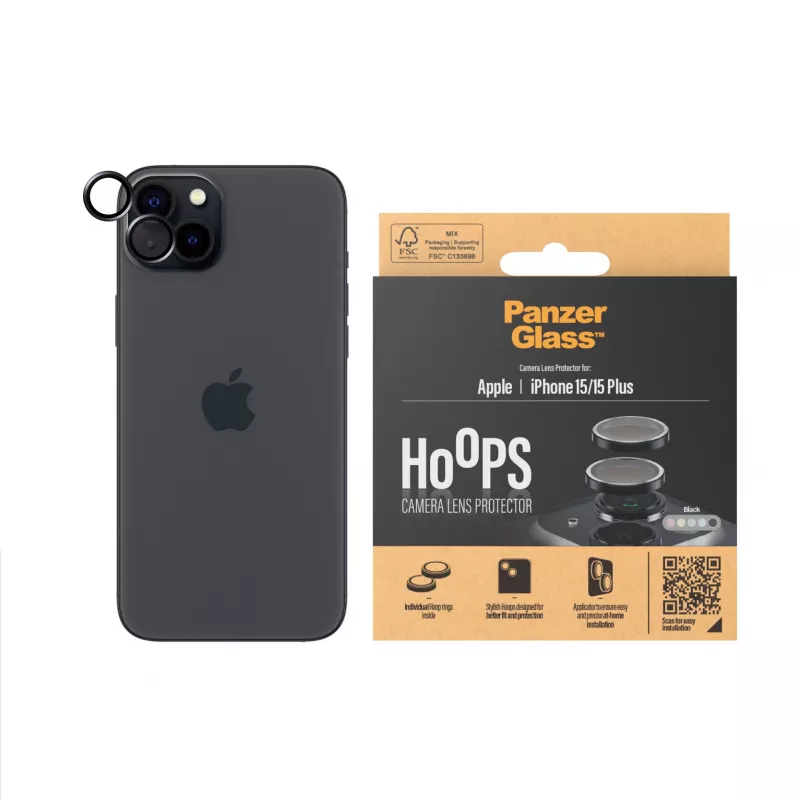 PanzerGlass ® Hoops® apsauga fotoaparatų lęšiams, juoda, iPhone 15 | 15 Plus