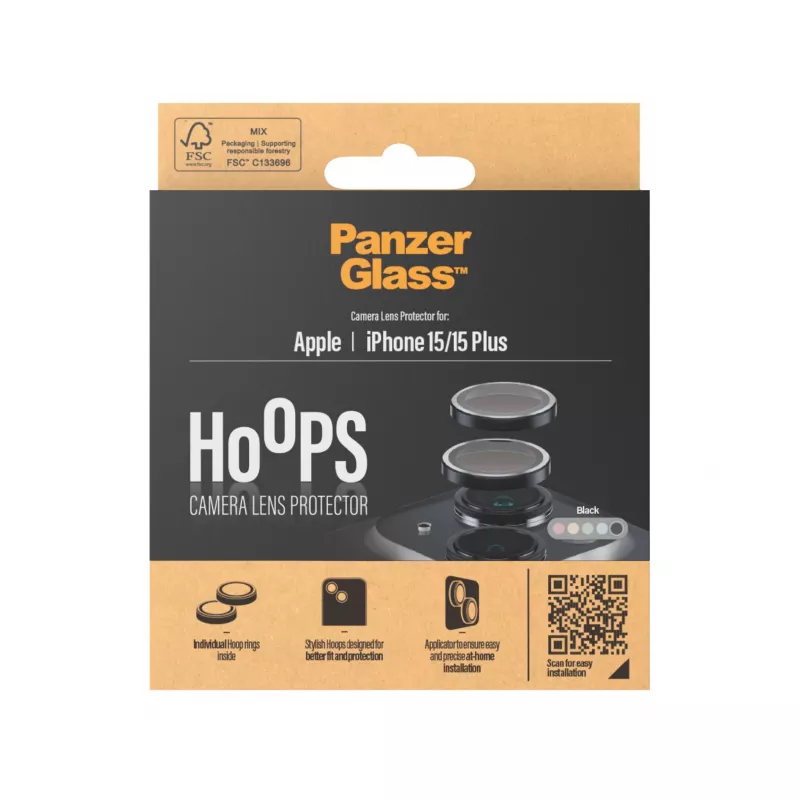 PanzerGlass ® Hoops® apsauga fotoaparatų lęšiams, juoda, iPhone 15 | 15 Plus