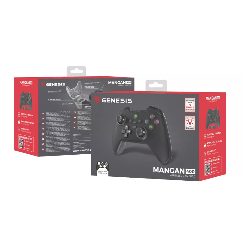 GENESIS Mangan 400 Black Bluetooth žaidimų pultas Analoginis / Skaitmeninis Android, MAC, Nintendo Switch, PC, iOS