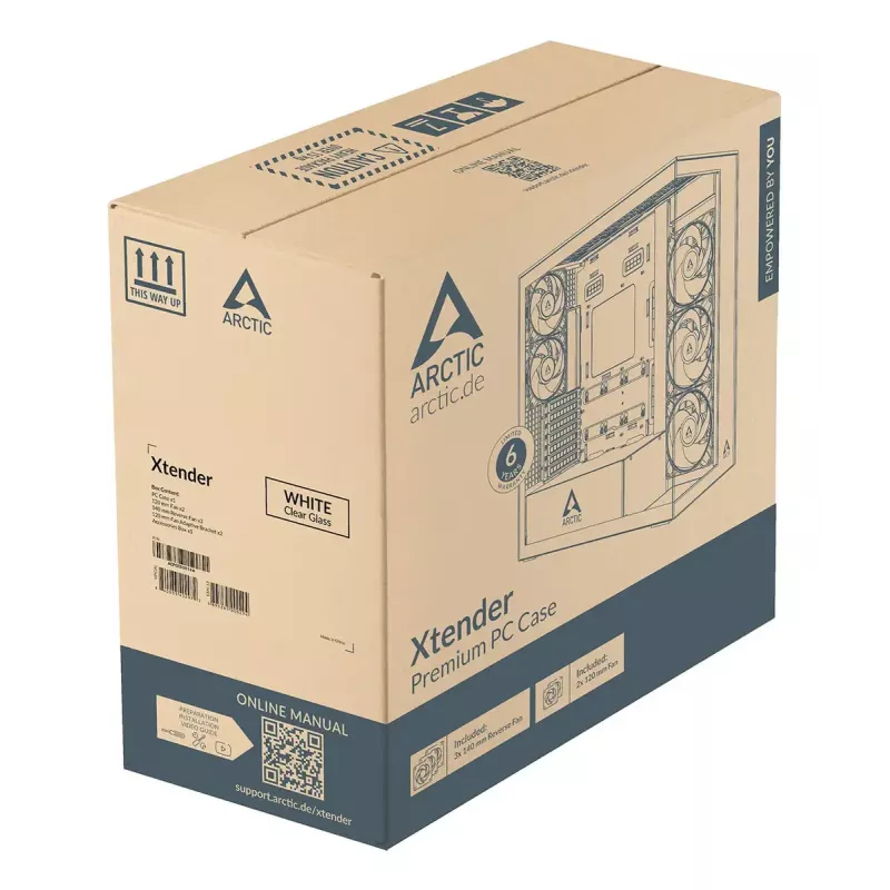 ARCTIC Xtender VG (balta) Premium E-ATX kompiuterio korpusas su vertikaliu GPU montavimu