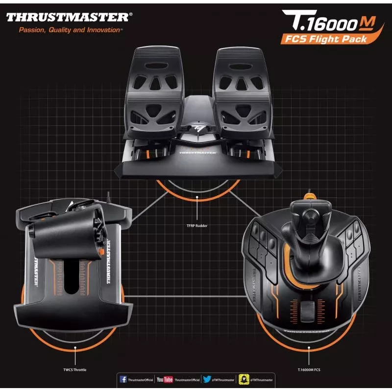 Thrustmaster T-16000M FCS Flight Pack – juodas USB valdymo pultas (joystick) analoginis/digitalinis MAC, PC