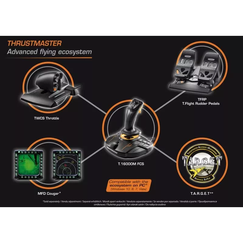Thrustmaster T-16000M FCS Flight Pack – juodas USB valdymo pultas (joystick) analoginis/digitalinis MAC, PC