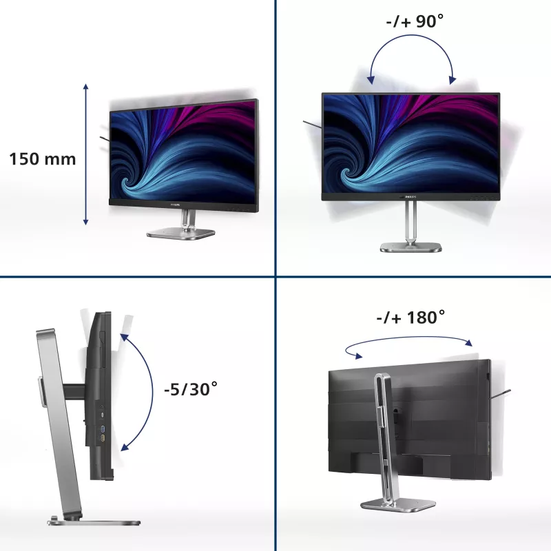 Philips 27B2U4601/00 monitorius 68,6 cm (27 colių) 2560 x 1440 pikselių Quad HD LCD pilkas