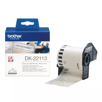 Brother DK-22113 skaidri nuolatinė plėvelinė juosta, juoda ant skaidraus