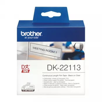 Brother DK-22113 skaidri nuolatinė plėvelinė juosta, juoda ant skaidraus