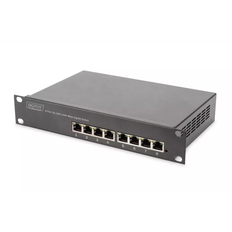DIGITUS 10 colių tinklo rinkinys - 6U spintele, lentyna, PDU, 8 prievadų jungiklis, CAT6 skydelis