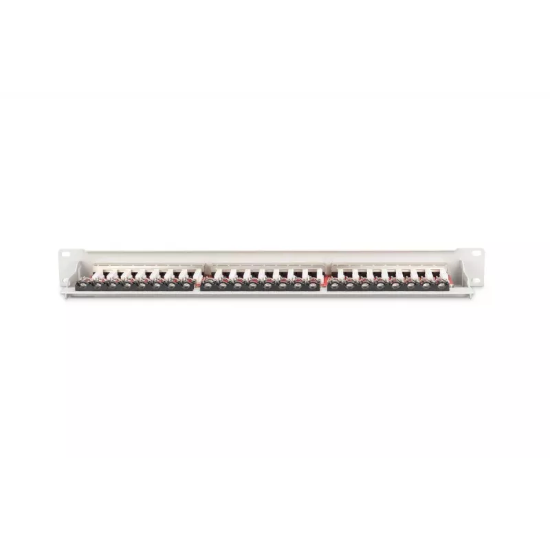 DIGITUS skydo plokštė, CAT6A ekranuota, 1U, 24 prievadai, 8P8C, juoda RAL 9005, 483