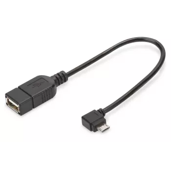 DIGITUS USB 2.0 adapterio laidas, OTG, tipo micro B - A M/F, 15 cm, stačiu kampu, juodas