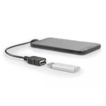 DIGITUS USB 2.0 adapterio laidas, OTG, tipo micro B - A M/F, 15 cm, stačiu kampu, juodas