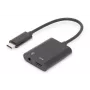 DIGITUS USB Type-C skirstytuvas, USB-C – 3,5 mm + USB-C, M/F/F, 20 cm, juodas