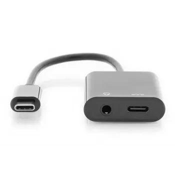 DIGITUS USB Type-C skirstytuvas, USB-C – 3,5 mm + USB-C, M/F/F, 20 cm, juodas